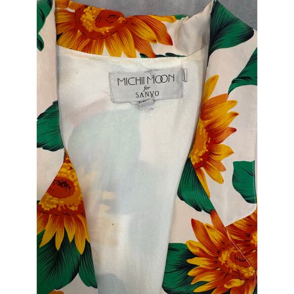 Vintage Sunflower Print Silk One Button Blazer S Sanyo 90's Work Casual Career - Picture 8 of 11